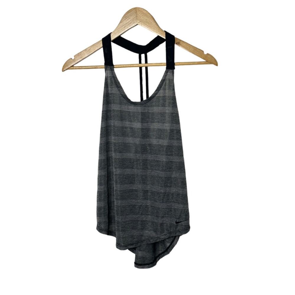 Nike Dri-Fit Gray Stripe Y Back Semi-Sheer Tank Top Women's XS